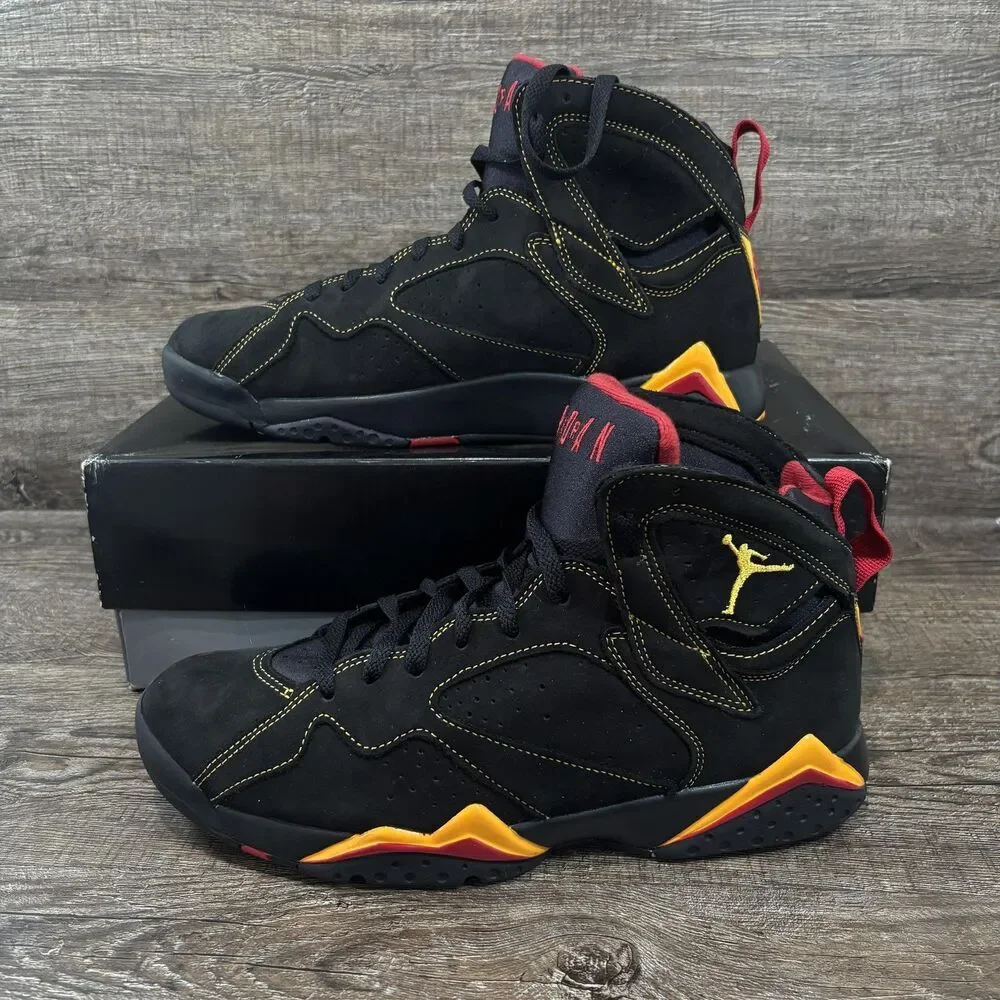 Air Jordan 7 Retro Shoes Men's 10 Black Citrus Varsity Red Suede CU9307-081